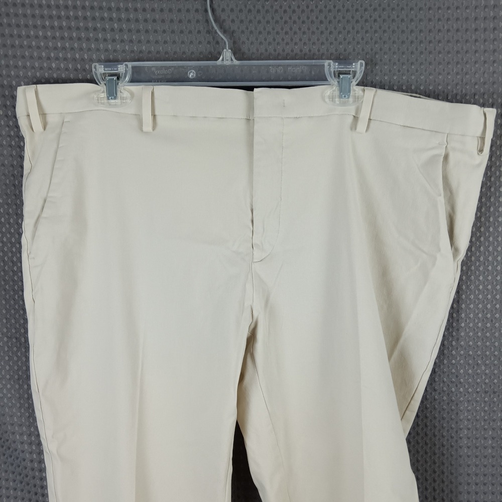 Awearness Kenneth Cole Men Slim Fit Dress Pants Cream 44x30 Off White Flat Front